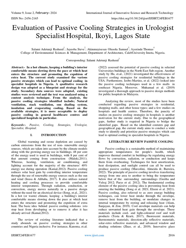 Evaluation Of Passive Cooling Strategies In Urologist Specialist 