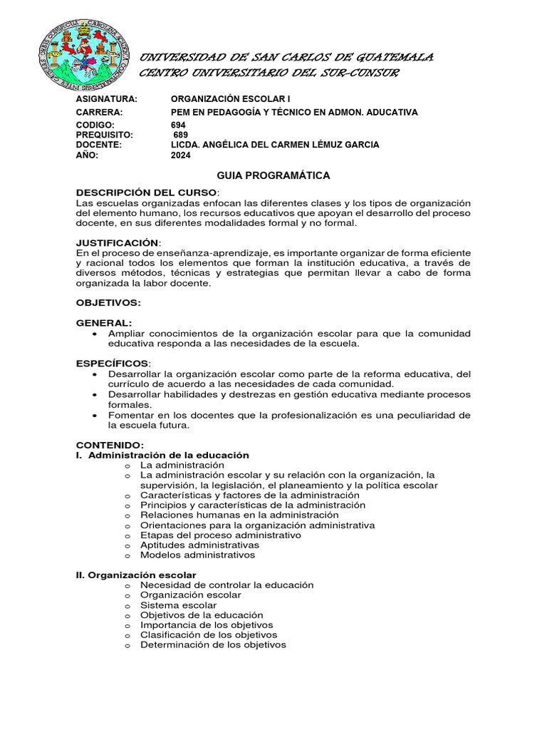 Organización Escolar 2024: Prerequisitos | PDF | Plan de estudios ...