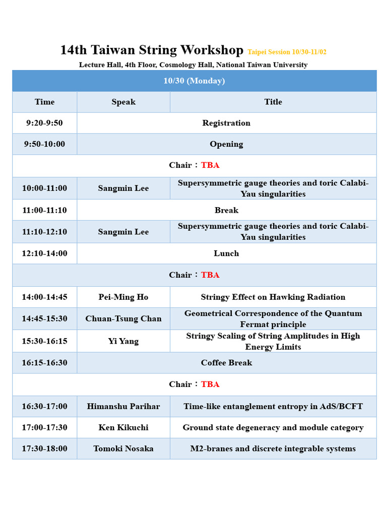 Taiwan String Workshop 2023 Schedule | PDF | String Theory ...