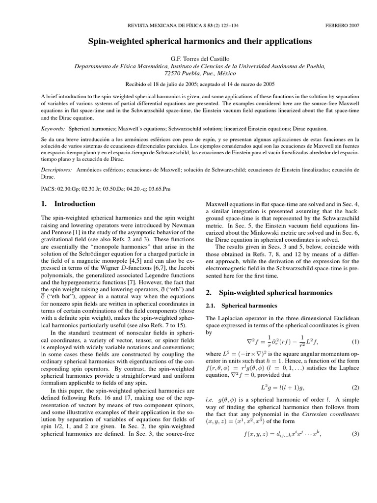 Spin-Weighted Spherical Harmonics Overview | PDF | Mathematical Physics ...