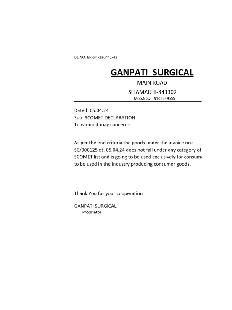 SCOMET Declaration for Consumer Goods | PDF