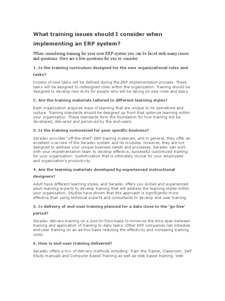 ERP Training Considerations for Success | PDF | Enterprise Resource ...