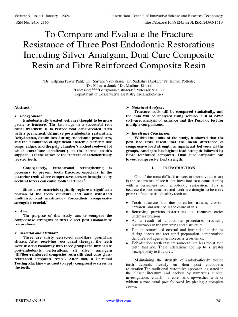 Fracture Resistance of Endodontic Restorations | PDF | Composite ...