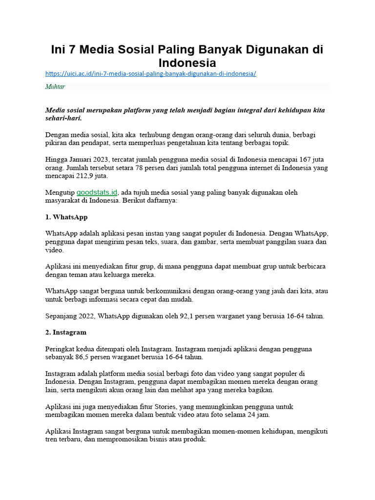 Ini 7 Media Sosial Paling Banyak Digunakan Di Indonesia Pdf