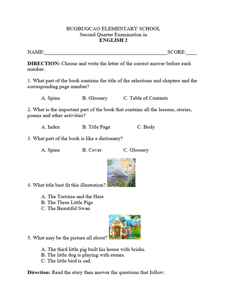 Grade 2 English Second Quarter Exam | PDF | Art