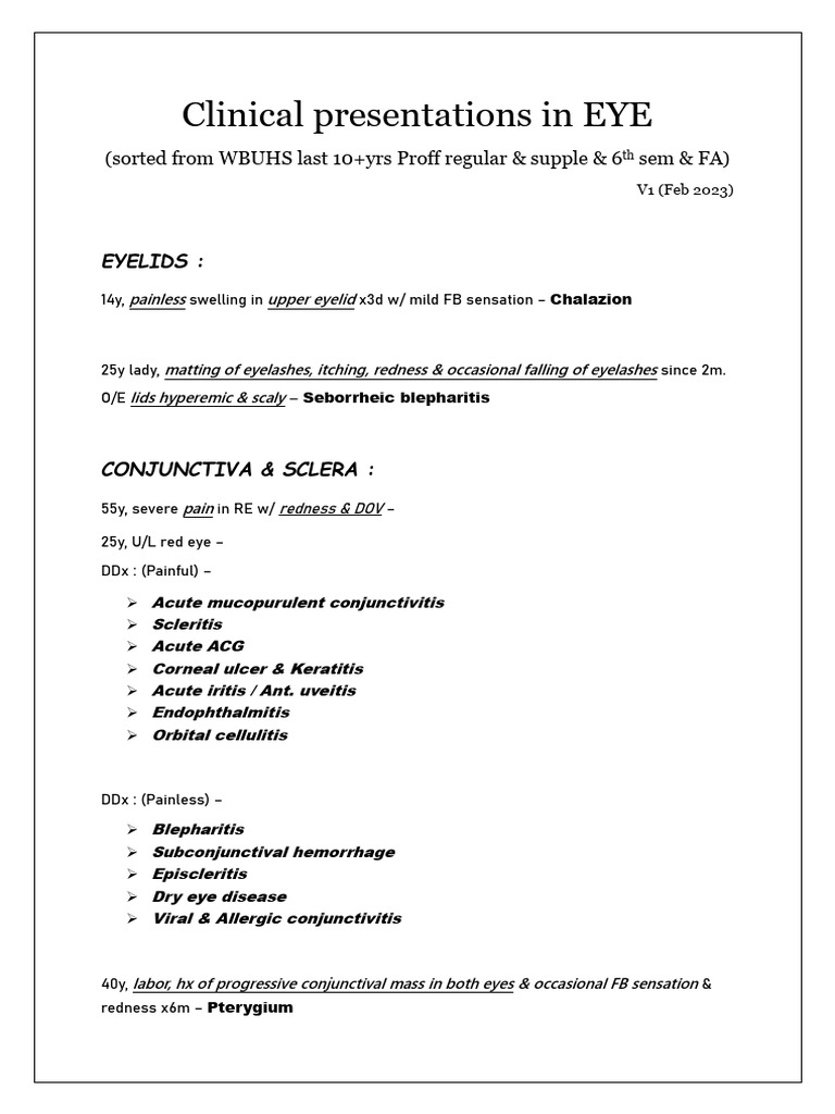 Clinical Presentations in EYE ENT (WBUHS) | PDF | Human Nose | Glaucoma