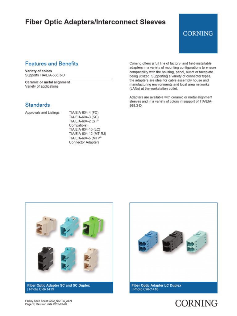 Fiber Optic Adapters Interconnect Sleeves NAFTA AEN | PDF ...