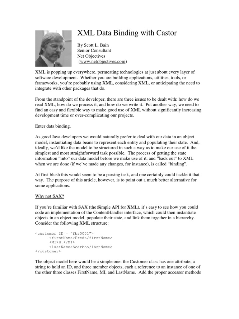 Castor PDF Xml Document Object Model