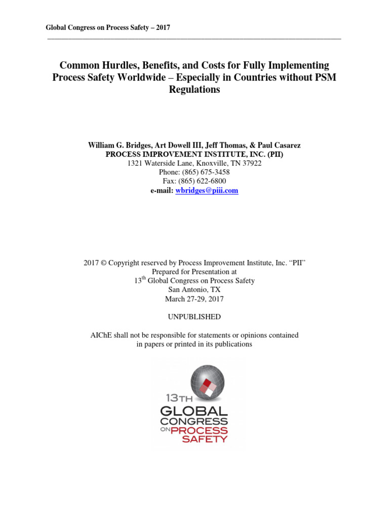 Common Hurdles Benefits and Costs for Fully Implementing PSM Worldwide