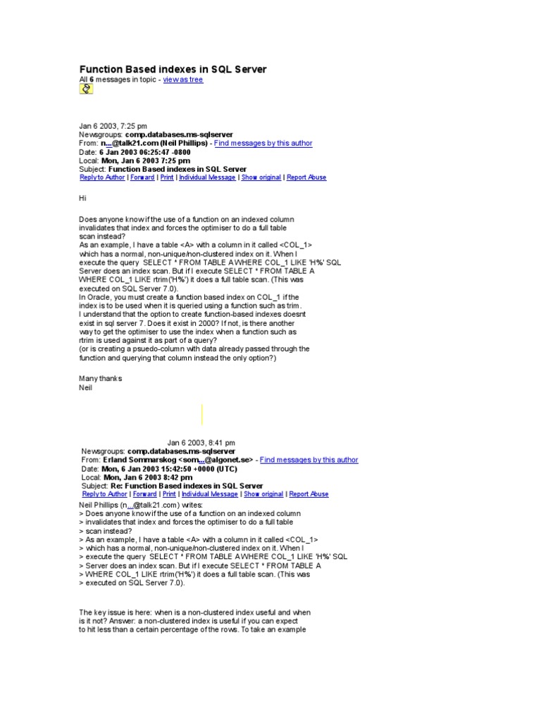Function Based Indexes in SQL Server | PDF | Database Index | Microsoft ...