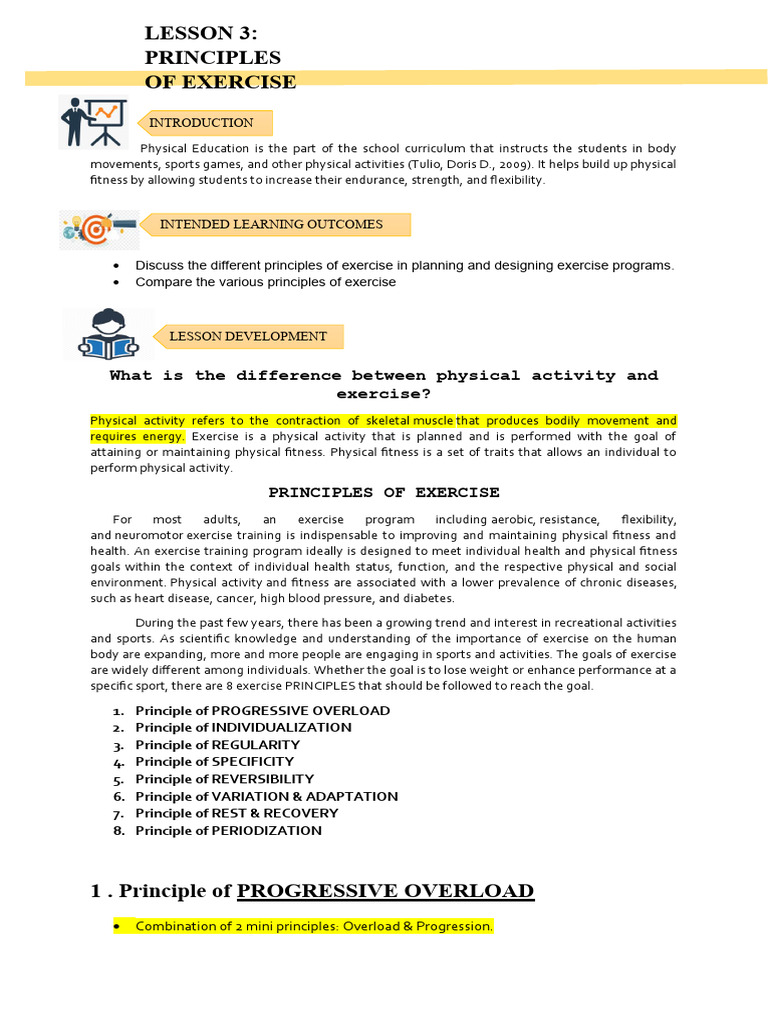 Principles of Exercise for Fitness | PDF | Physical Fitness | Clinical ...