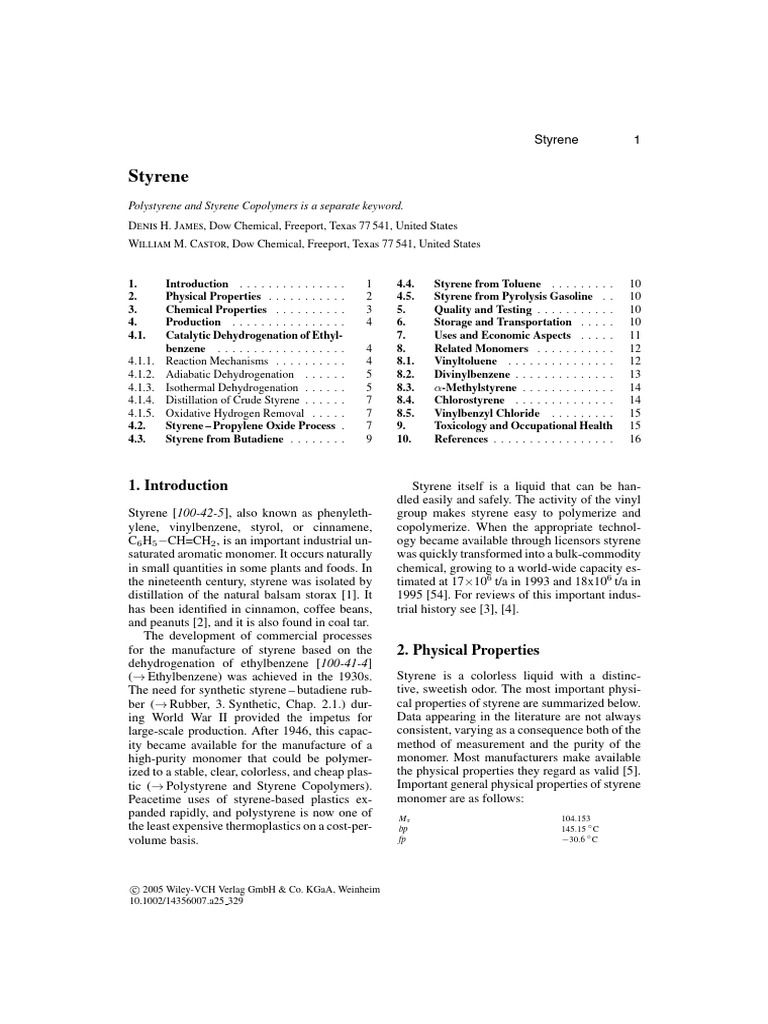 Styrene: Polystyrene and Styrene Copolymers Is A Separate Keyword | PDF ...