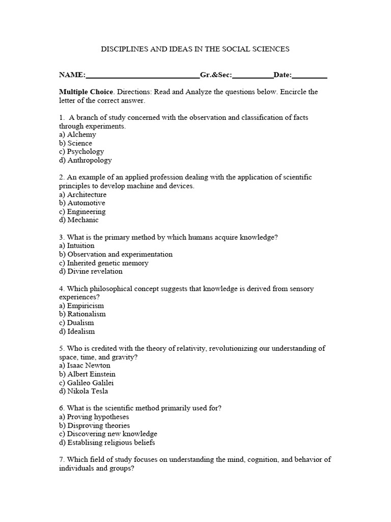 Social Sciences Quiz: Key Concepts | PDF | Social Sciences | Geography
