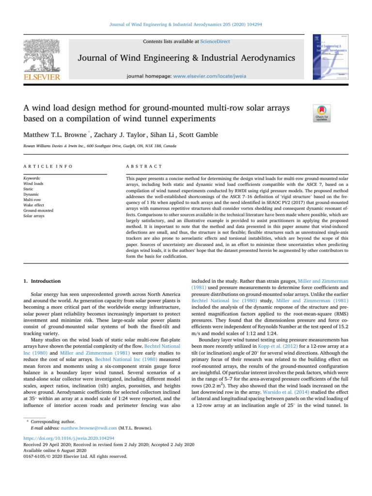 2020 A Wind Load Design Method For Ground-Mounted Multi-Row Solar ...