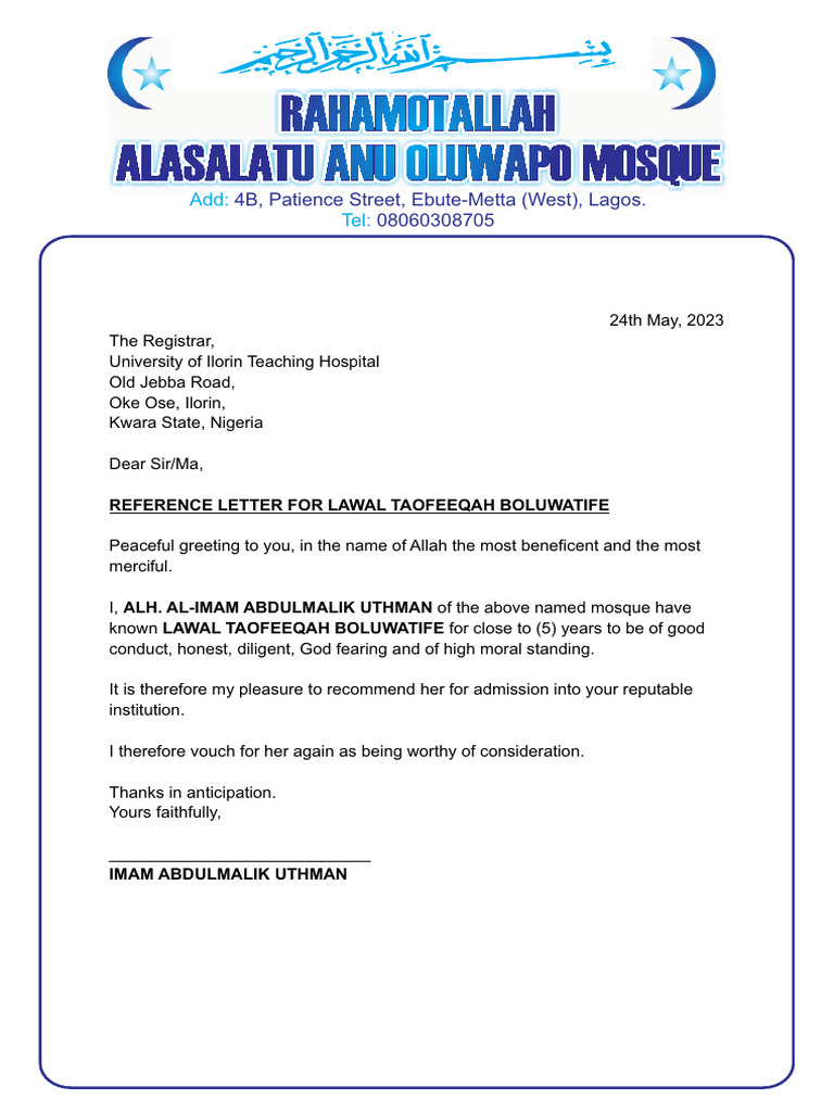Recommendation Letter for Admission | PDF