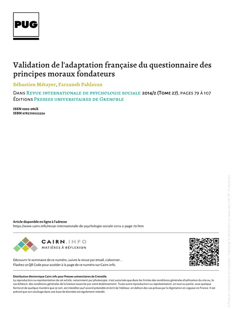 Validation du MFQ en français | PDF | Psychométrie | Moralité