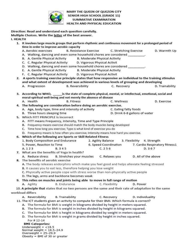 HOPE 1 1st Periodical Exam | PDF | Physical Fitness | Aerobic Exercise