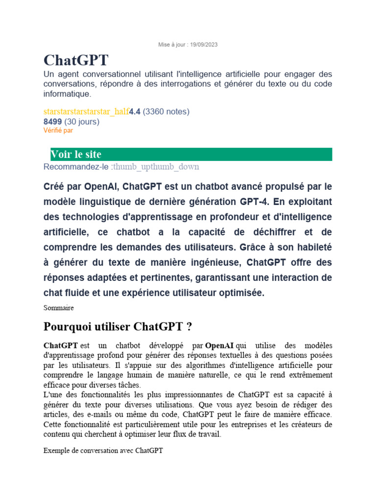 ChatGPT : Agent Conversationnel Avancé | PDF | Intelligence ...