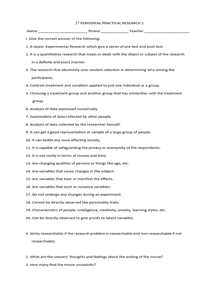 Practical Research 2: Key Concepts & Questions | PDF | Experiment ...