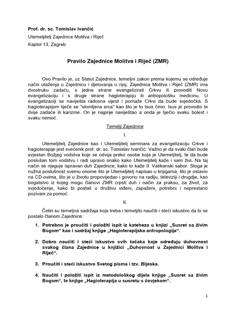 Pravilo Zajednice Molitva I Rijec | PDF