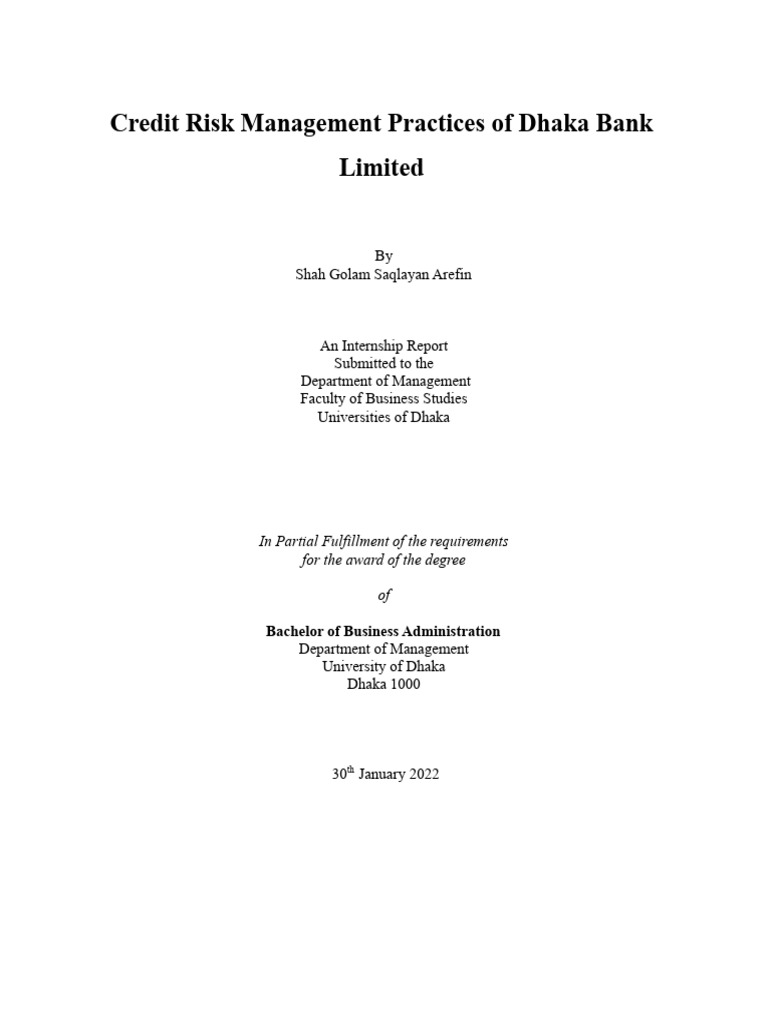 Credit Risk Management at Dhaka Bank | PDF | Banks | Finance & Money ...