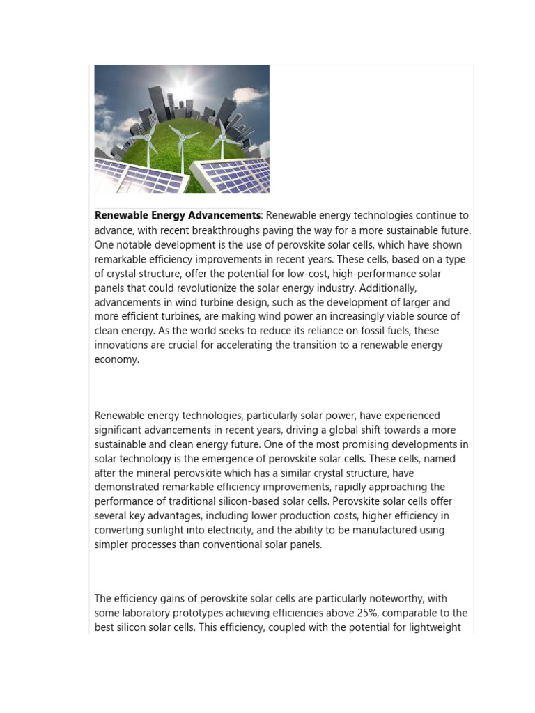 Advancements in Solar & Wind Energy | PDF | Renewable Energy | Wind Power