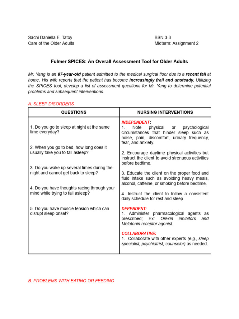 Spices Tool PDF Urinary Incontinence Sleep