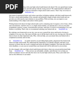 High School Math Homework Sheets