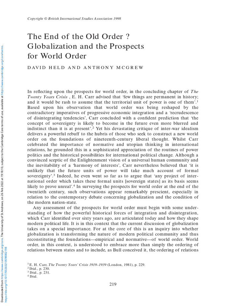 The End of The Old Order Globalization and The Prospects For World ...