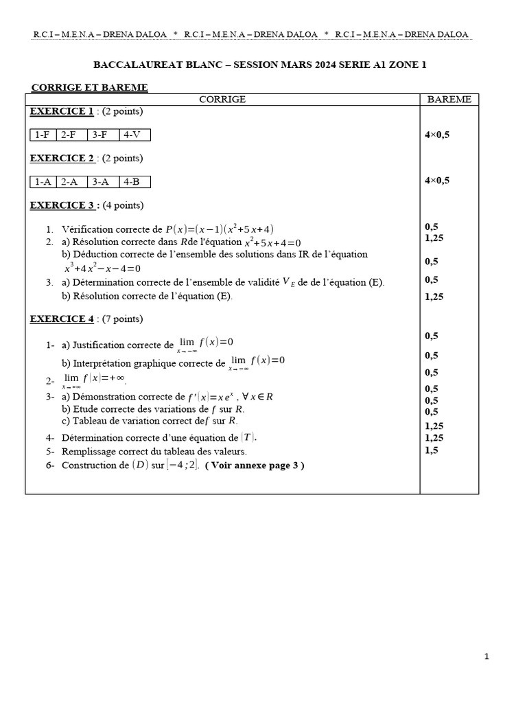Correction et Barème Bac Maths 2024 | PDF | Espérance mathématique ...
