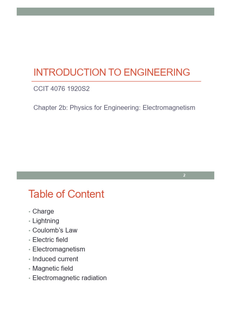 Introduction To Engineering: CCIT 4076 1920S2 Chapter 2b: Physics For ...