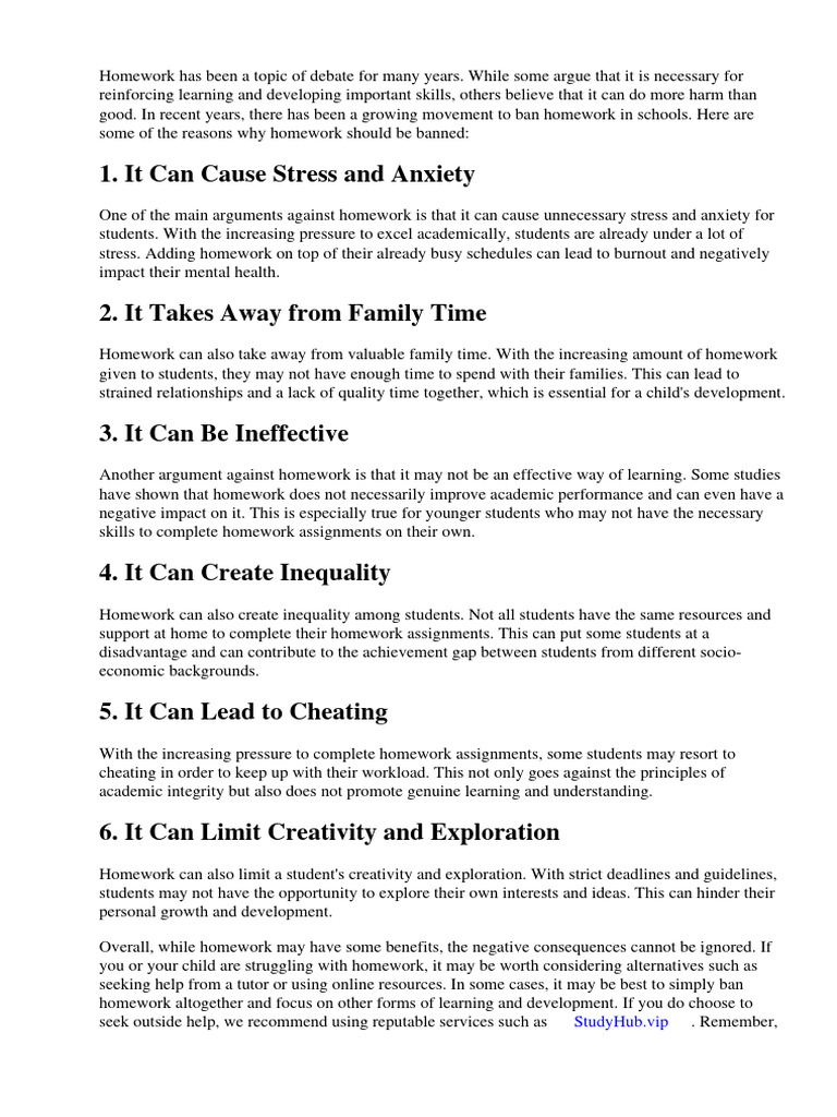 Homework Should Not Be Banned The Pros And Cons Top 17 Reason Why