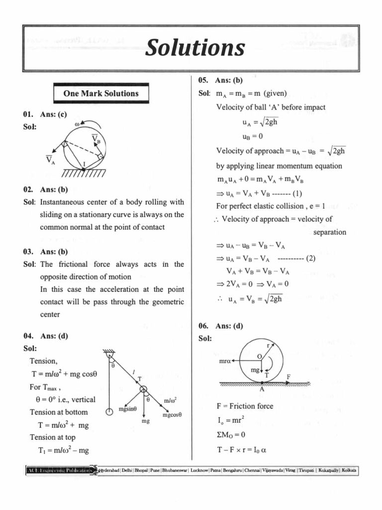 Engineering Mechanics Solutions Summary | PDF | Force | Temporal Rates