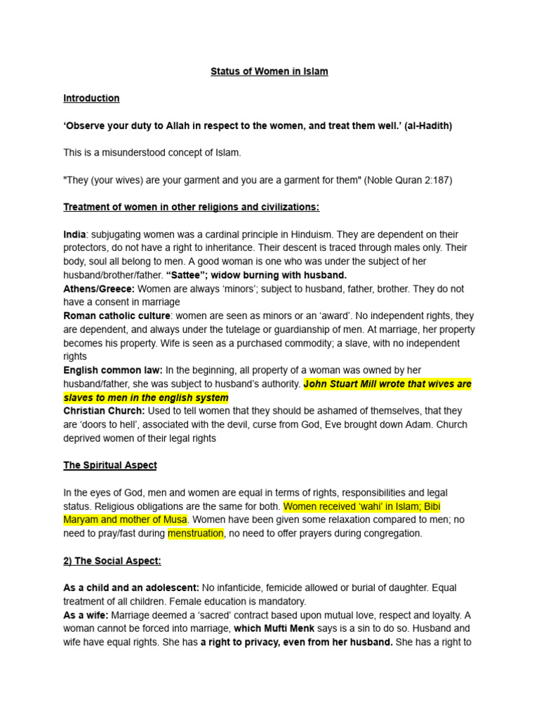 Status of women in islam pdf hijab human rights