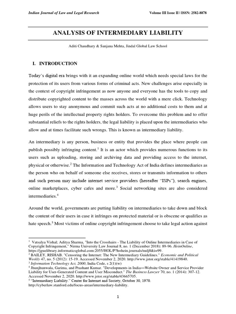 Intermediary Liability in Copyright Law | PDF | Secondary Liability ...