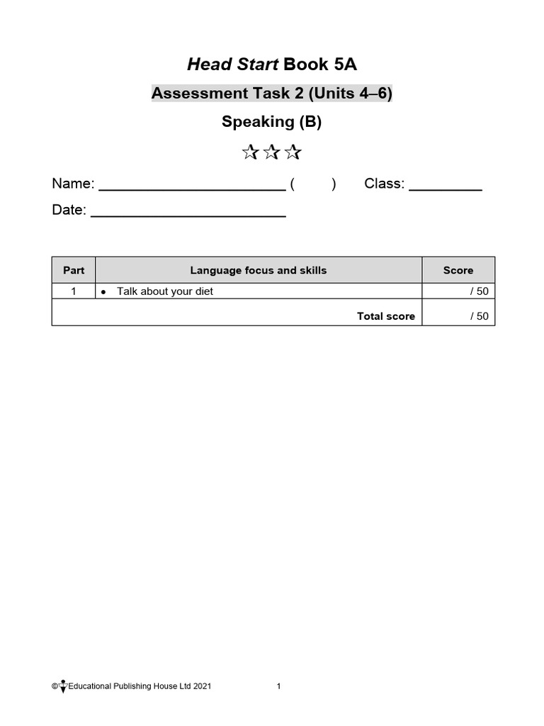 Head Start Book 5A Assessment Task 2 (Units 46) Speaking (B) PDF