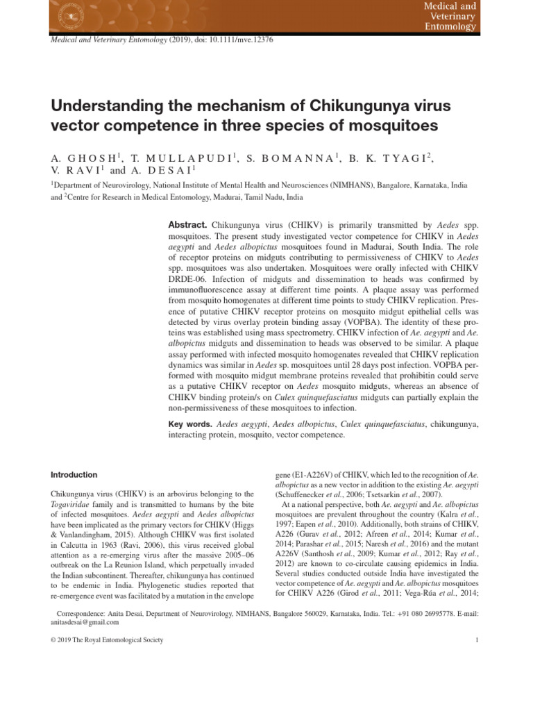 Understanding The Mechanism of Chikungunya Virus Vector Competence in ...