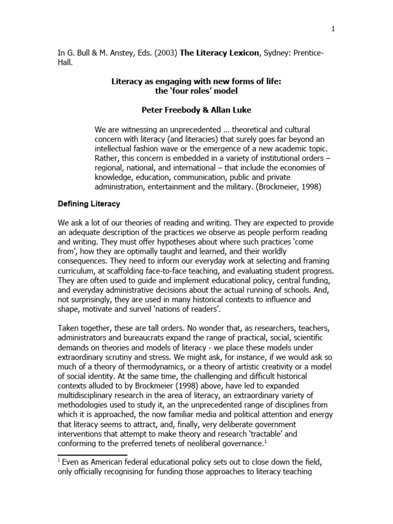 Literacy As Engaging With New Forms of Life: The Four Roles' Model ...
