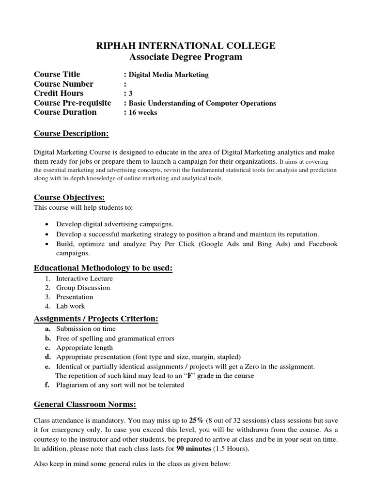 Digital Marketing Course Outlines With Course Breakdown | PDF | Digital ...