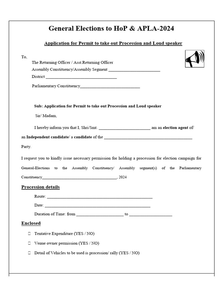 General Elections To Hop & Apla-2024: Application For Permit To Take ...