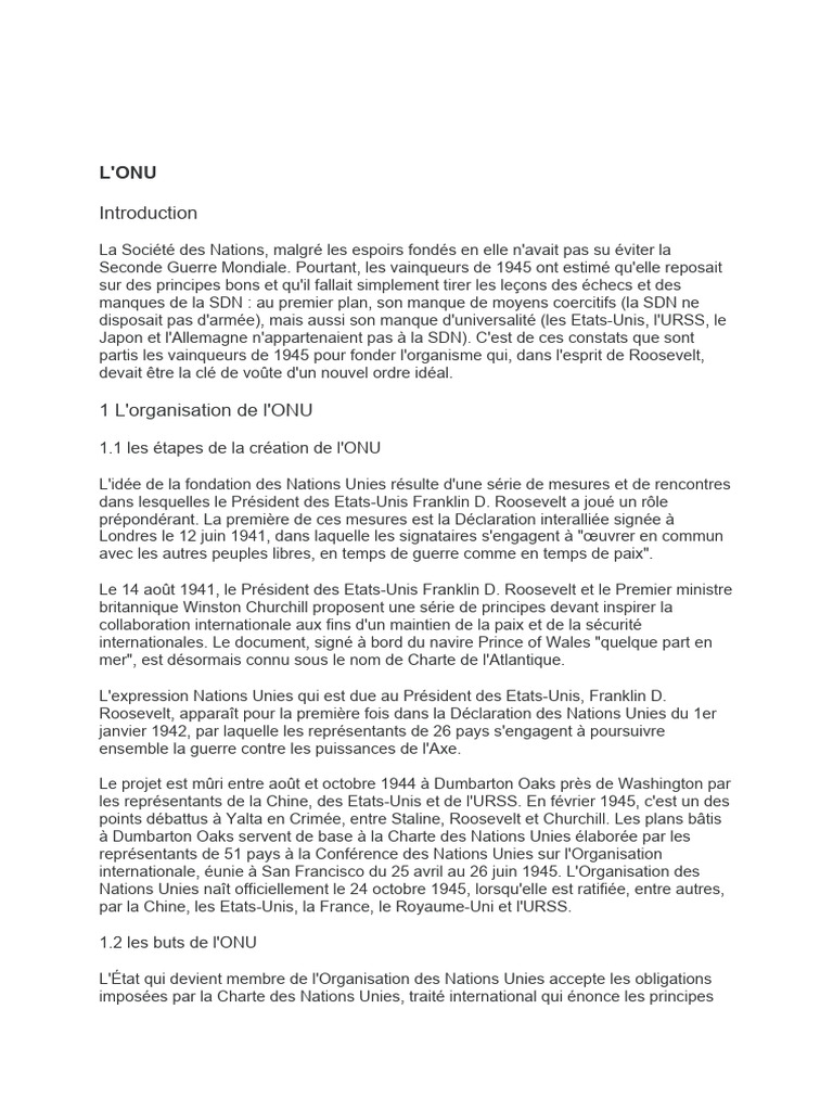 Naissance et Défis de l'ONU | PDF | Nations unies | Relations ...