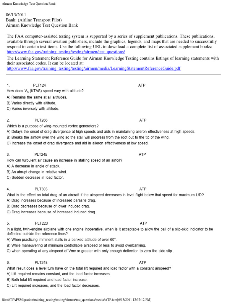 ATP Airman Knowledge Test Questions | PDF | Instrument Flight Rules ...
