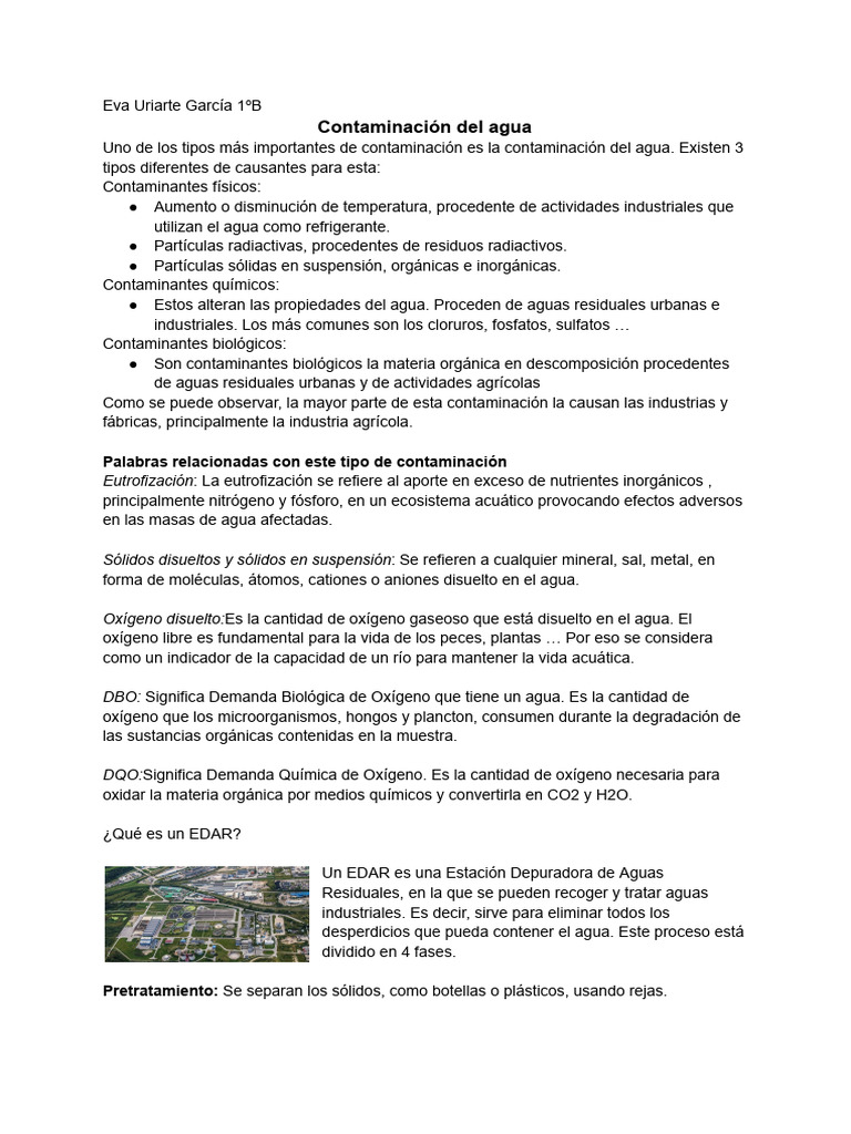Tipos y causas de contaminación del agua | PDF | Agua | La ...