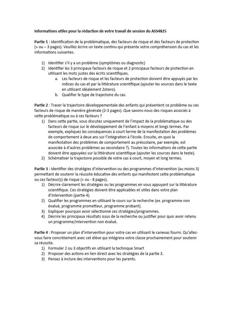 ASS 4825 Travail de Session - Consignes | PDF | Risque | Psychologie du ...
