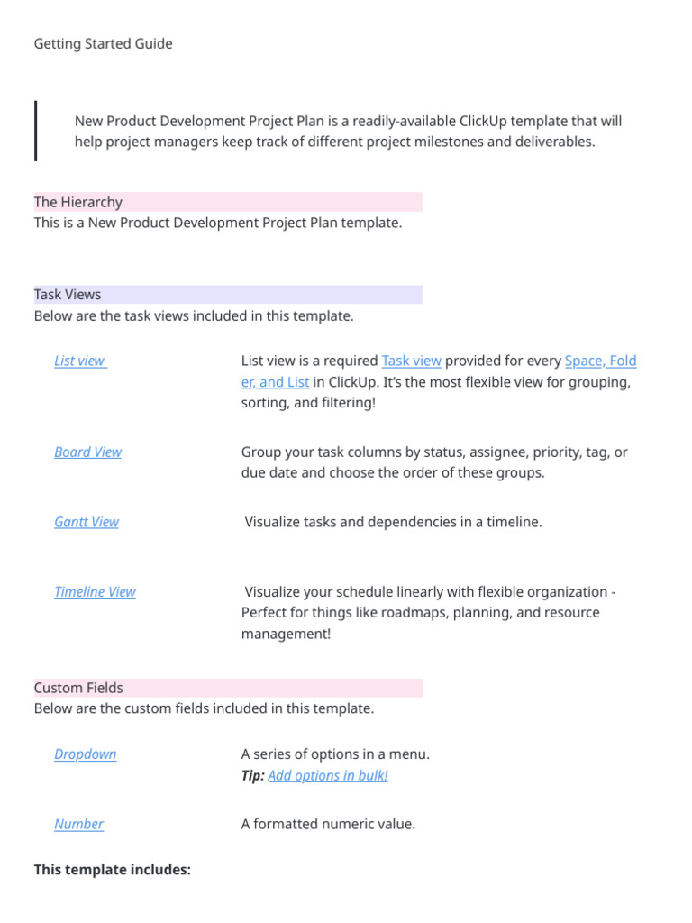 Getting Start Guide - New Product Development Project Plan - Clickup ...