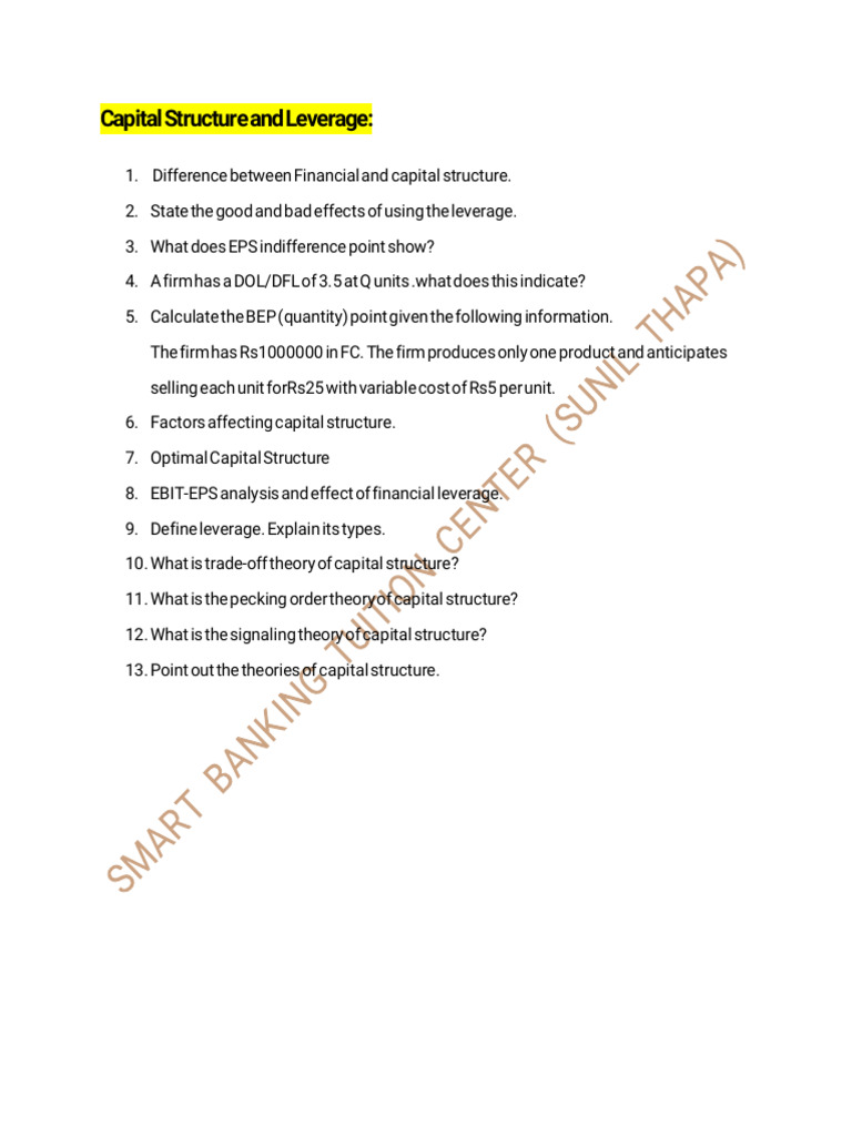Capital Structure And Leverage Download Free Pdf Capital Structure