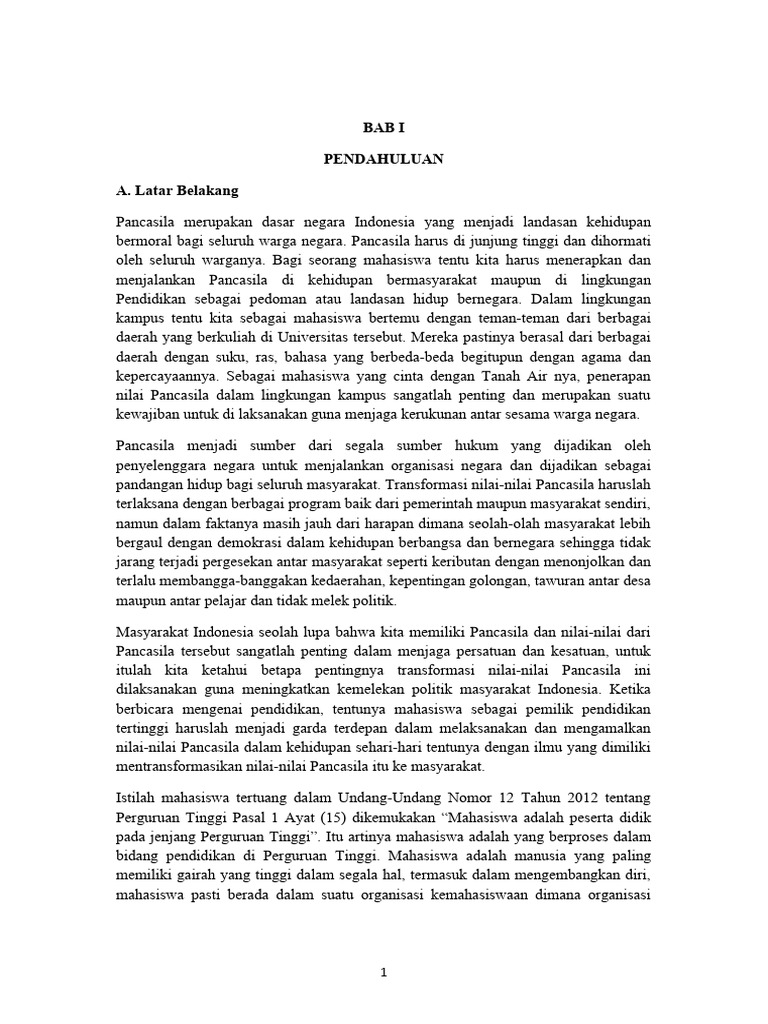 Implementasi Nilai Nilai Pancasila Di Lingkungan Kampus Pdf