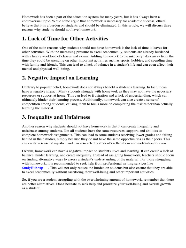 Three Reasons Why Students Should Not Have Homework | PDF | Homework ...