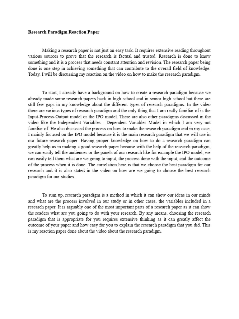 Research Paradigm Reaction Paper | PDF | Paradigm | Knowledge