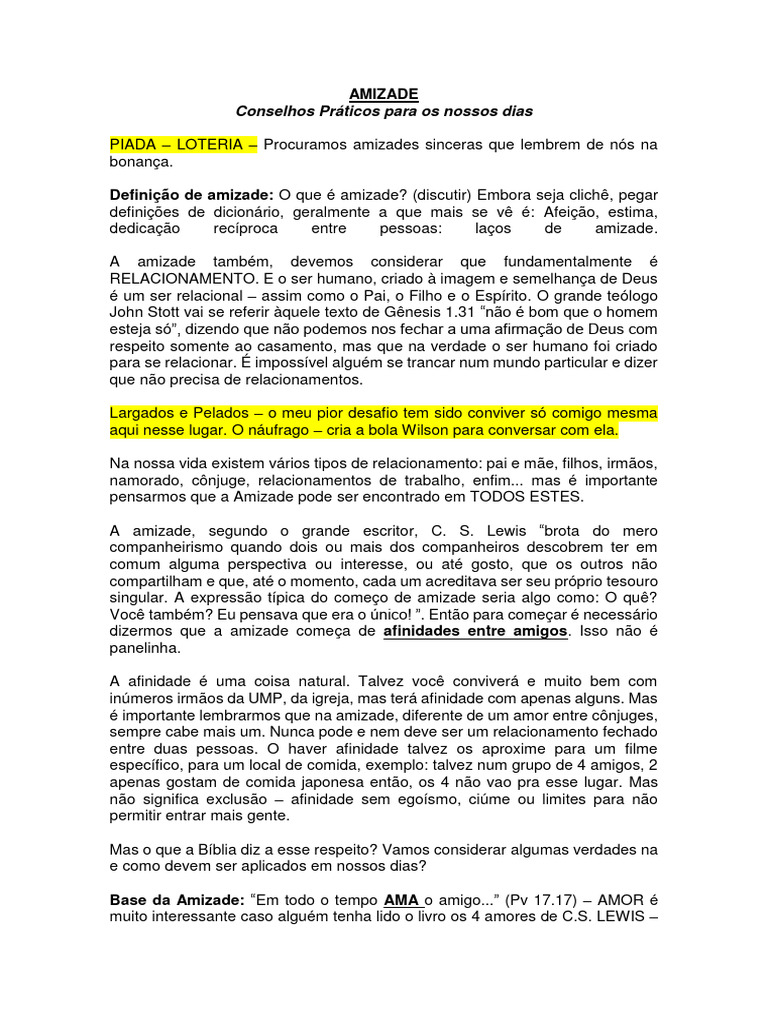 Amizade: Fundamentos e Práticas Bíblicas | PDF | Amor | Amizade